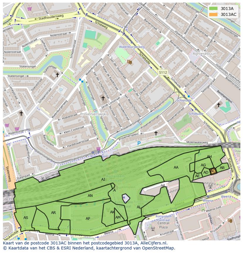Afbeelding van het postcodegebied 3013 AC op de kaart.