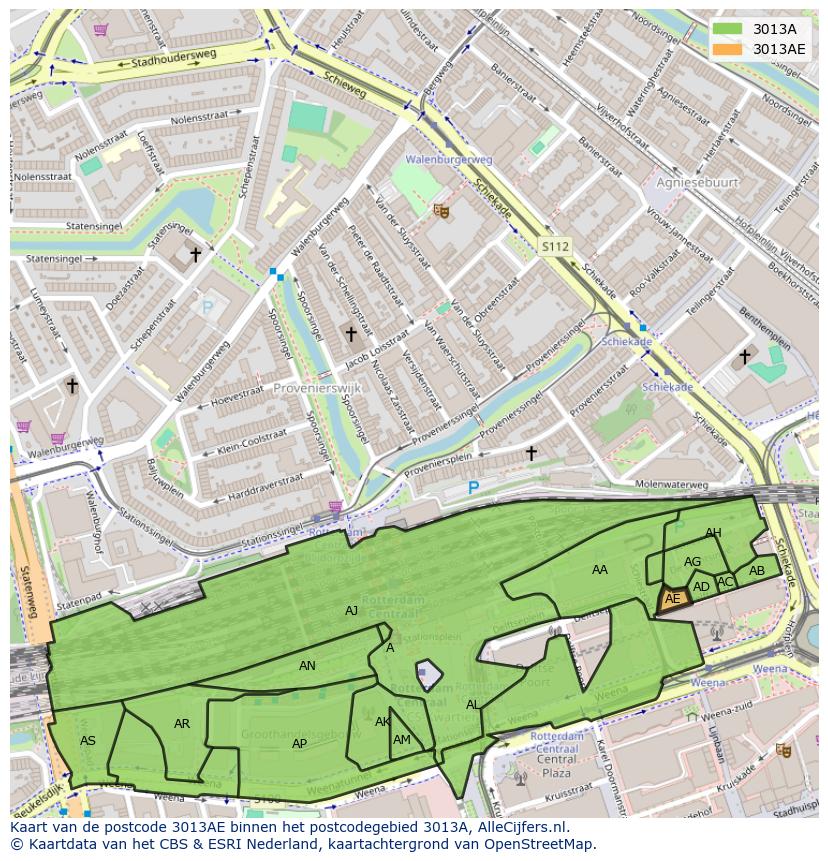 Afbeelding van het postcodegebied 3013 AE op de kaart.