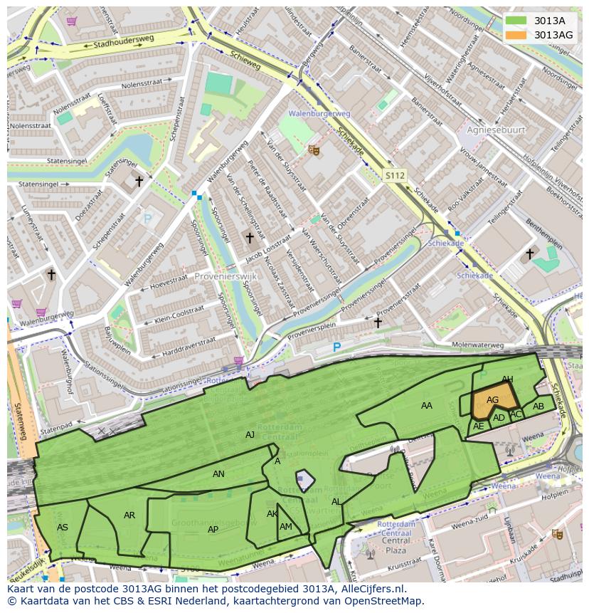 Afbeelding van het postcodegebied 3013 AG op de kaart.