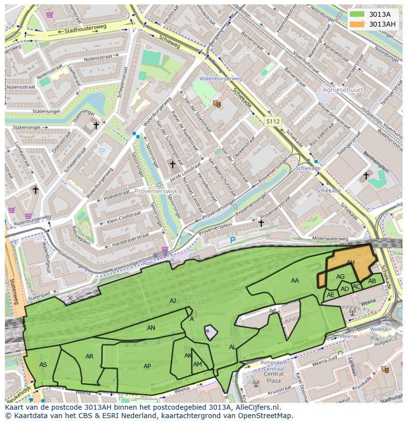 Afbeelding van het postcodegebied 3013 AH op de kaart.