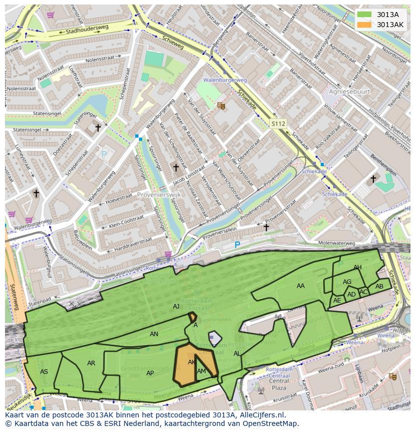 Afbeelding van het postcodegebied 3013 AK op de kaart.