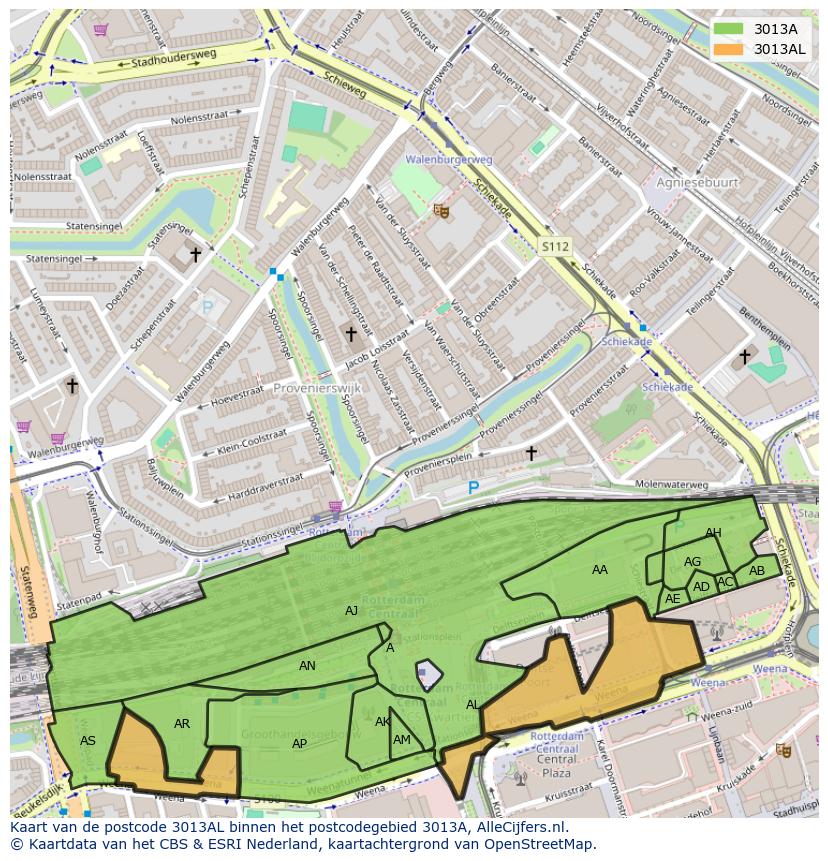 Afbeelding van het postcodegebied 3013 AL op de kaart.