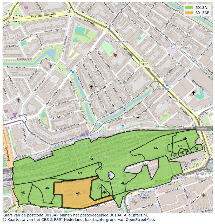 Afbeelding van het postcodegebied 3013 AP op de kaart.