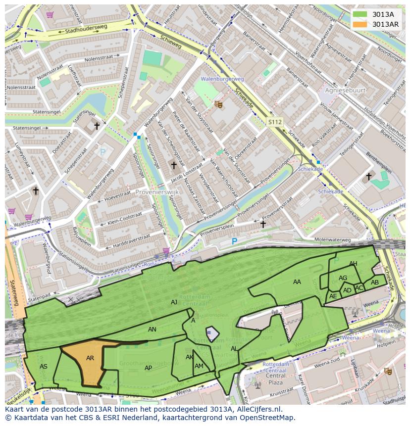 Afbeelding van het postcodegebied 3013 AR op de kaart.