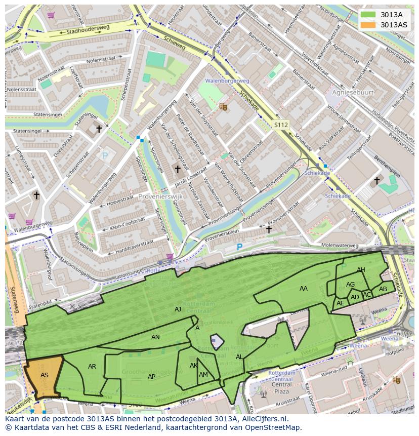 Afbeelding van het postcodegebied 3013 AS op de kaart.