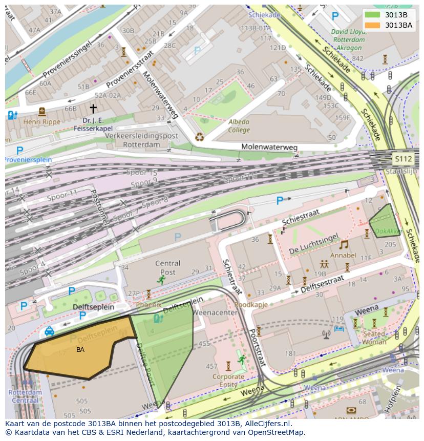Afbeelding van het postcodegebied 3013 BA op de kaart.