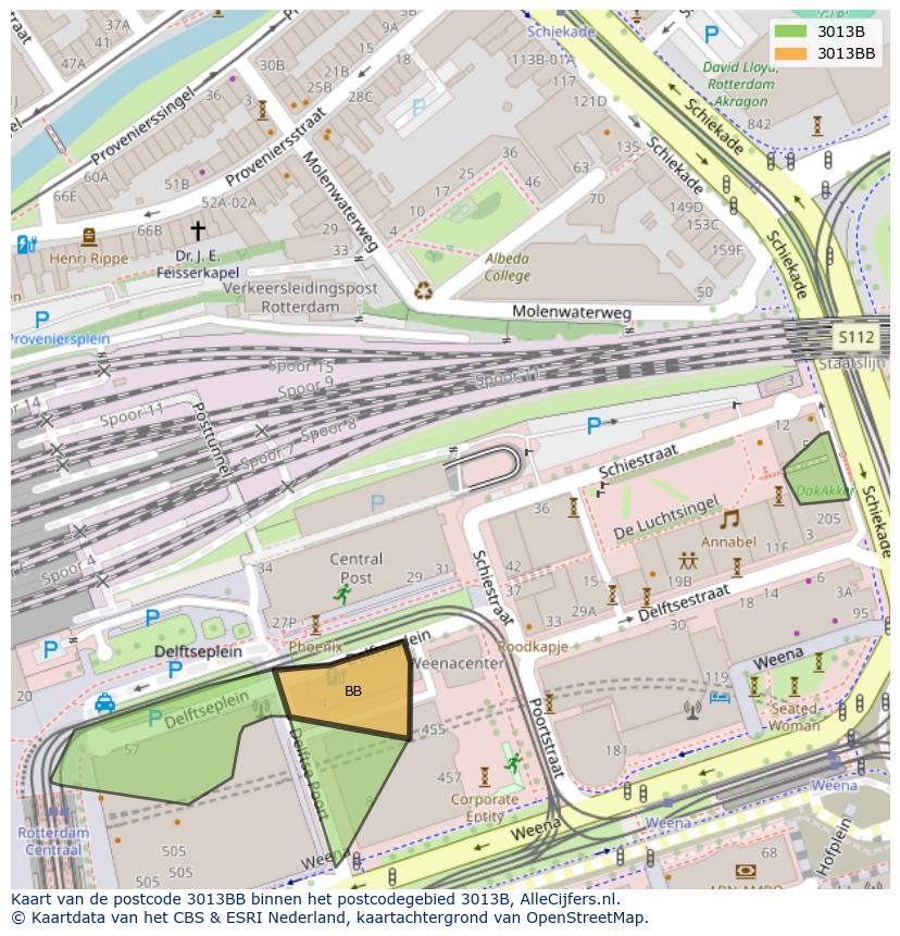 Afbeelding van het postcodegebied 3013 BB op de kaart.