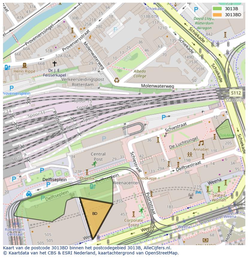 Afbeelding van het postcodegebied 3013 BD op de kaart.