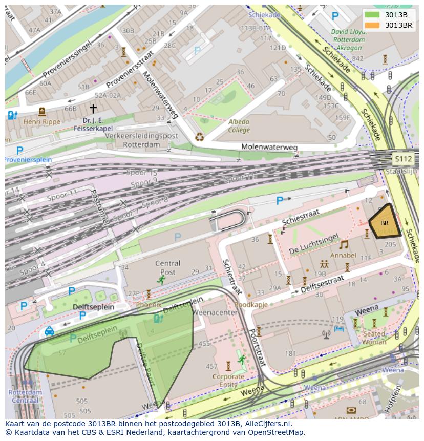 Afbeelding van het postcodegebied 3013 BR op de kaart.