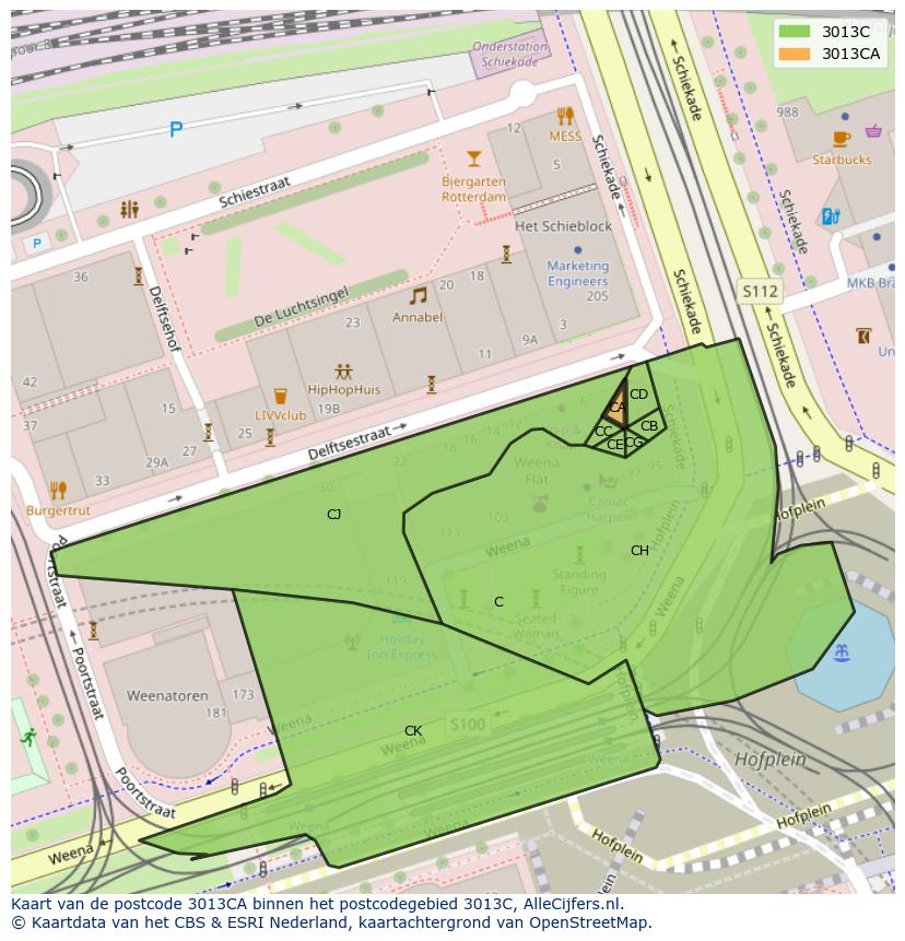 Afbeelding van het postcodegebied 3013 CA op de kaart.
