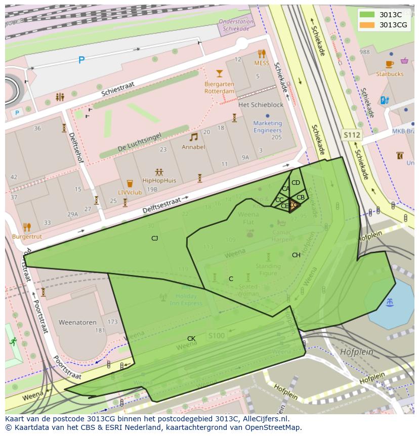 Afbeelding van het postcodegebied 3013 CG op de kaart.