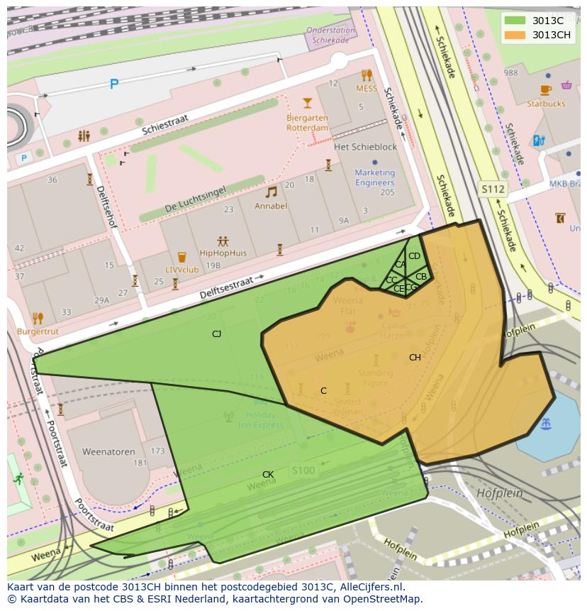 Afbeelding van het postcodegebied 3013 CH op de kaart.