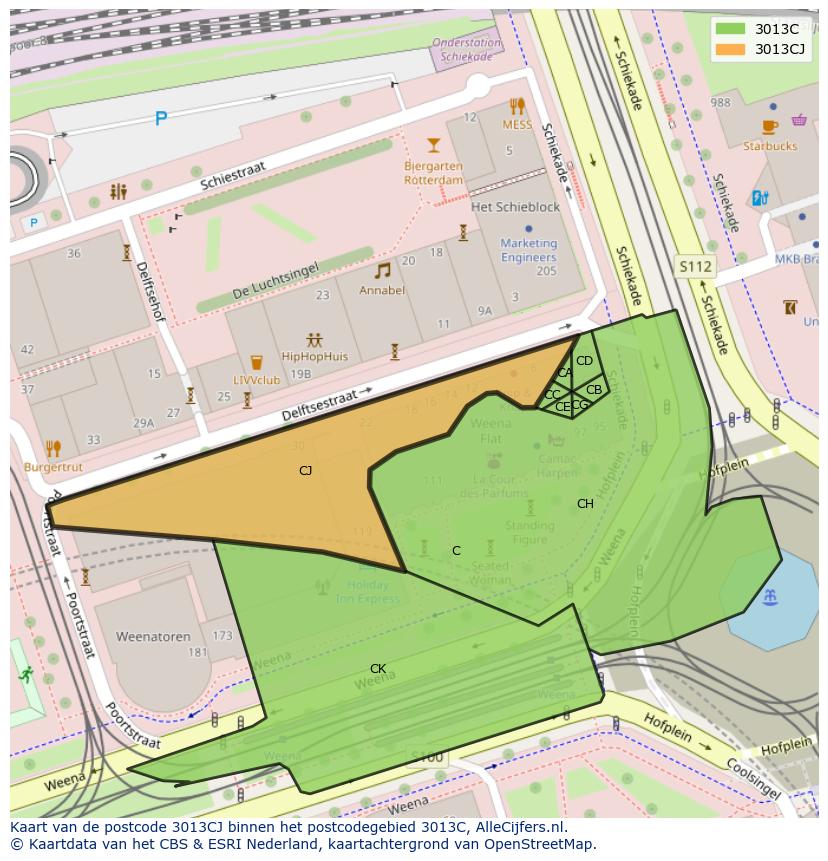 Afbeelding van het postcodegebied 3013 CJ op de kaart.
