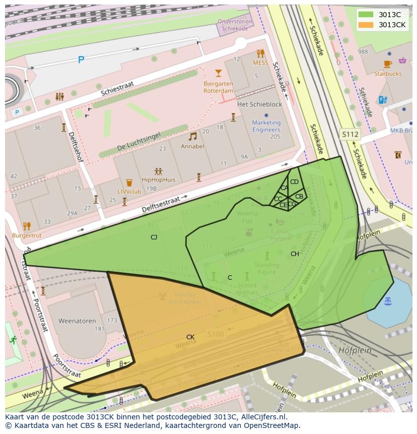 Afbeelding van het postcodegebied 3013 CK op de kaart.