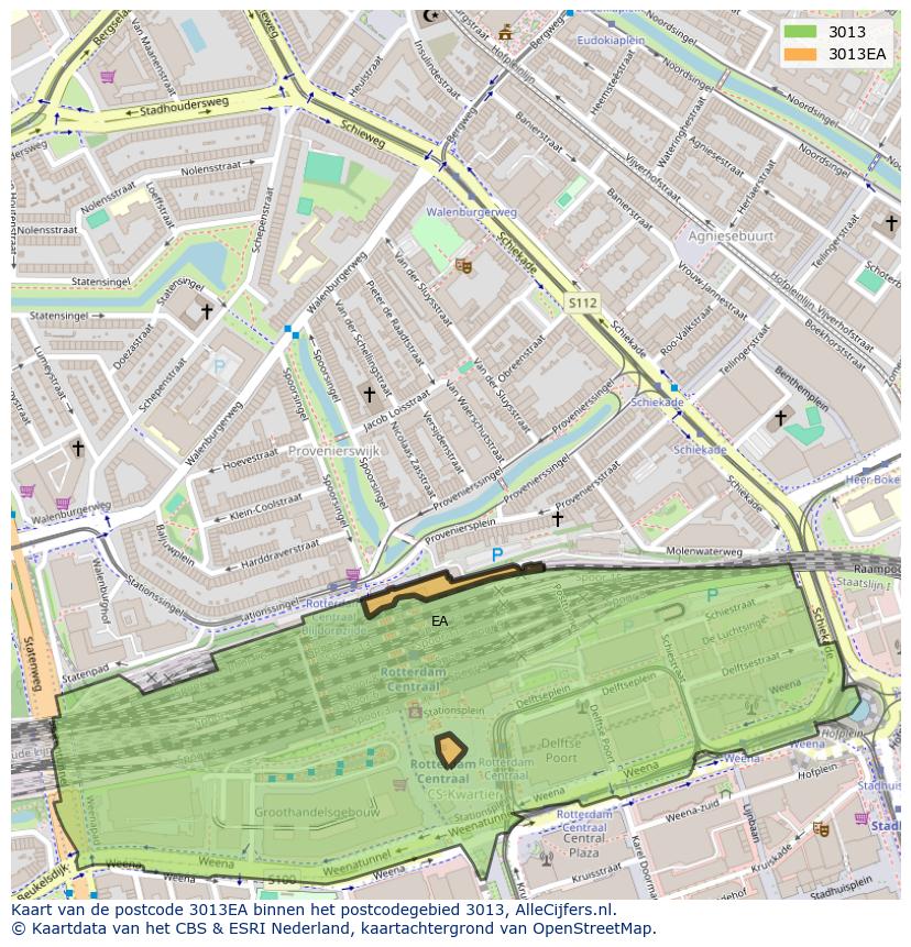 Afbeelding van het postcodegebied 3013 EA op de kaart.
