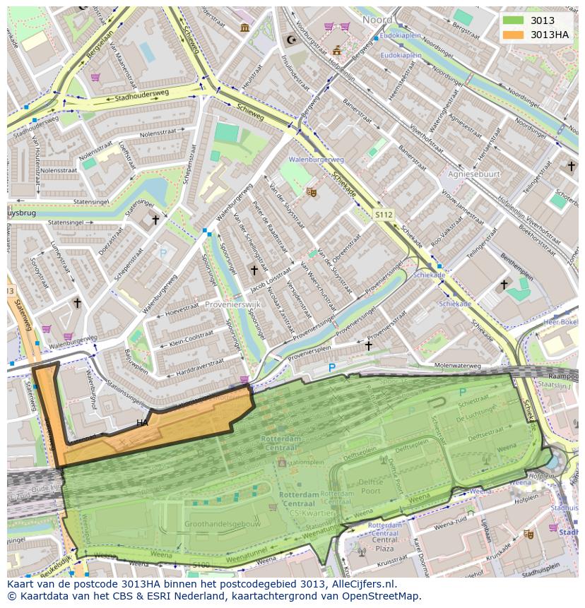 Afbeelding van het postcodegebied 3013 HA op de kaart.