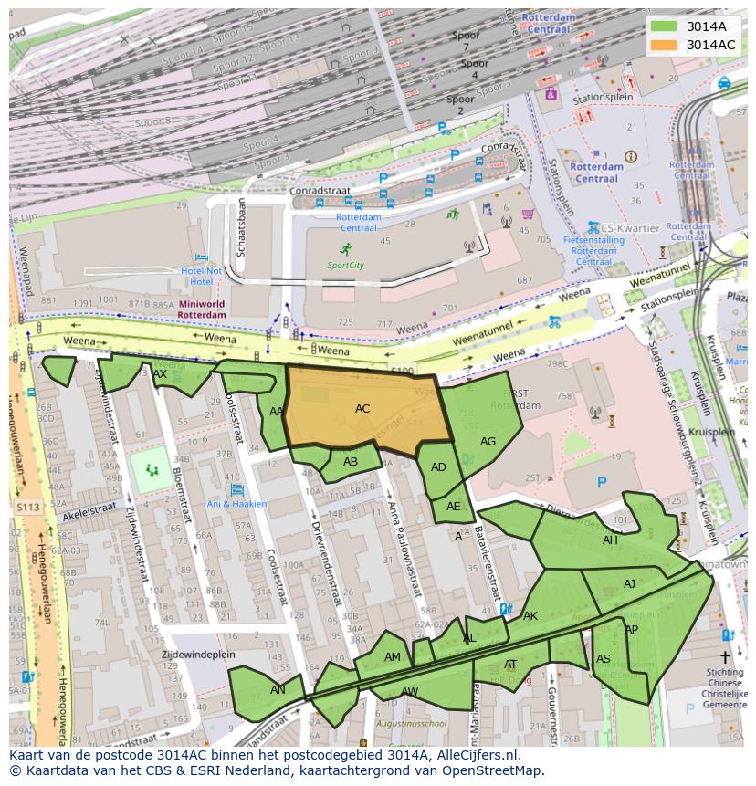 Afbeelding van het postcodegebied 3014 AC op de kaart.