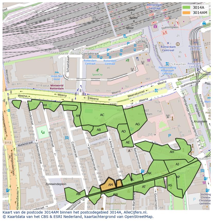 Afbeelding van het postcodegebied 3014 AM op de kaart.