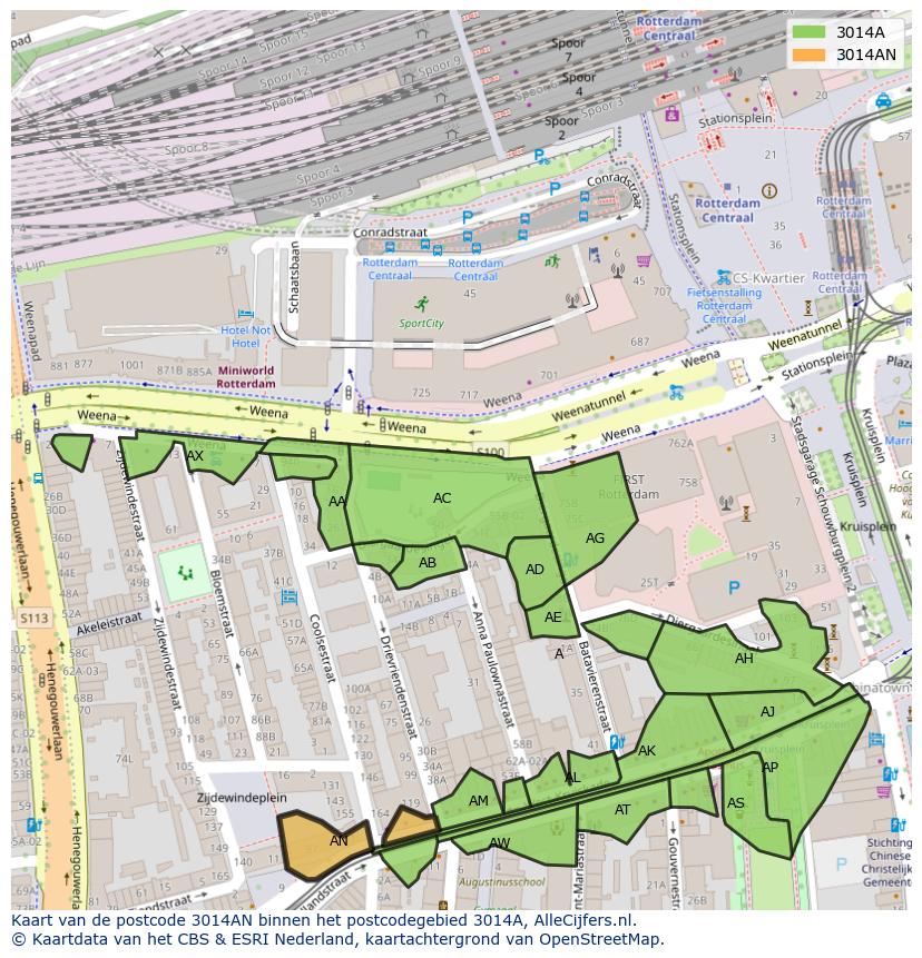 Afbeelding van het postcodegebied 3014 AN op de kaart.