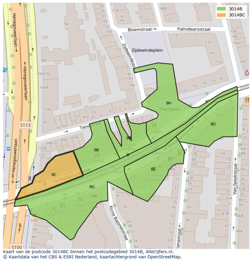 Afbeelding van het postcodegebied 3014 BC op de kaart.