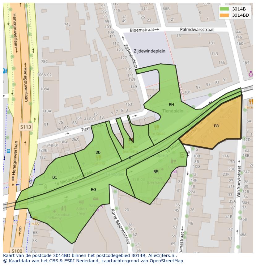 Afbeelding van het postcodegebied 3014 BD op de kaart.