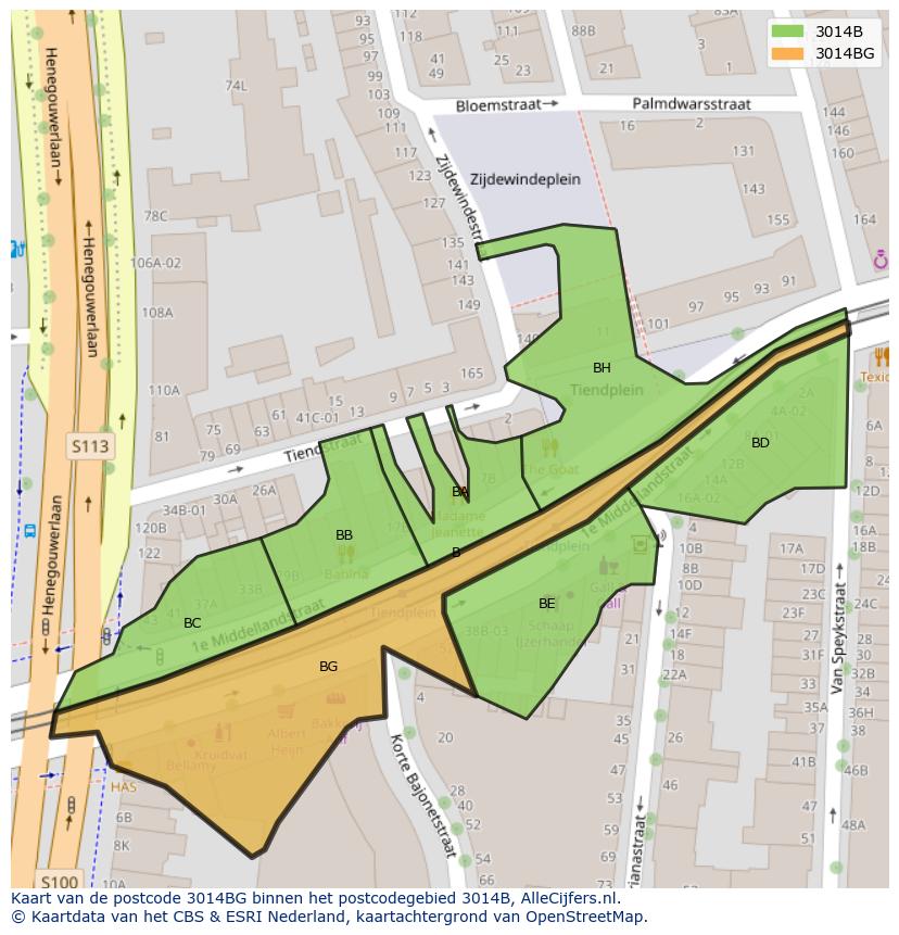 Afbeelding van het postcodegebied 3014 BG op de kaart.