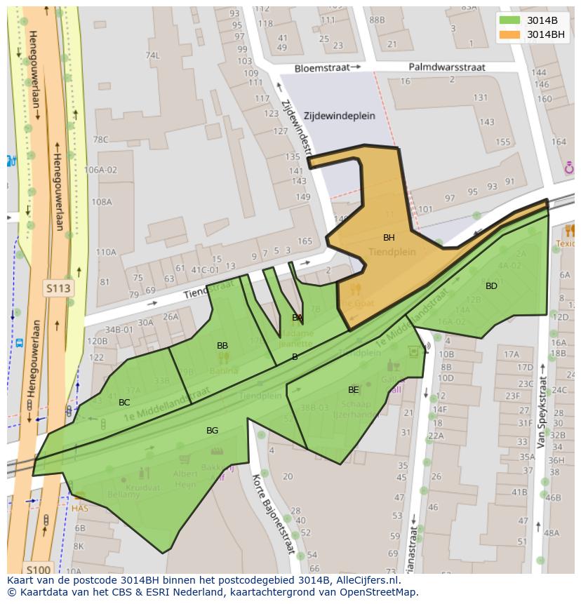 Afbeelding van het postcodegebied 3014 BH op de kaart.