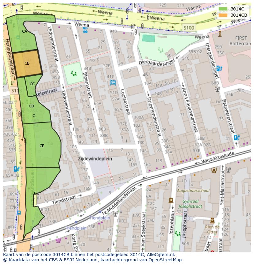 Afbeelding van het postcodegebied 3014 CB op de kaart.