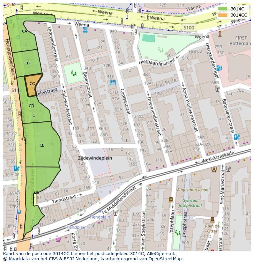 Afbeelding van het postcodegebied 3014 CC op de kaart.