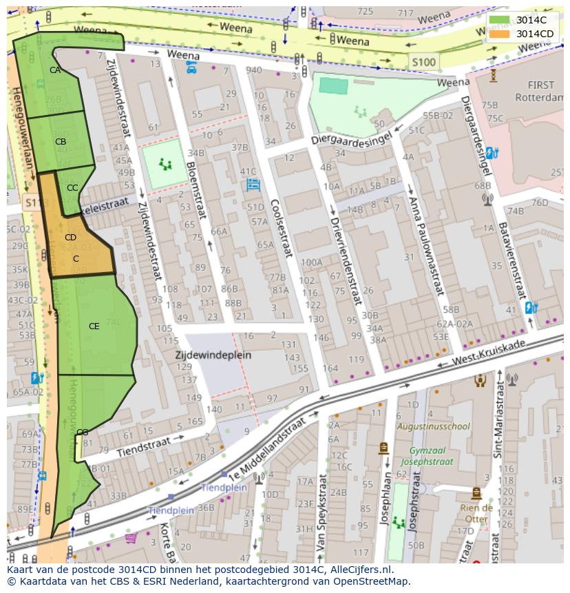 Afbeelding van het postcodegebied 3014 CD op de kaart.