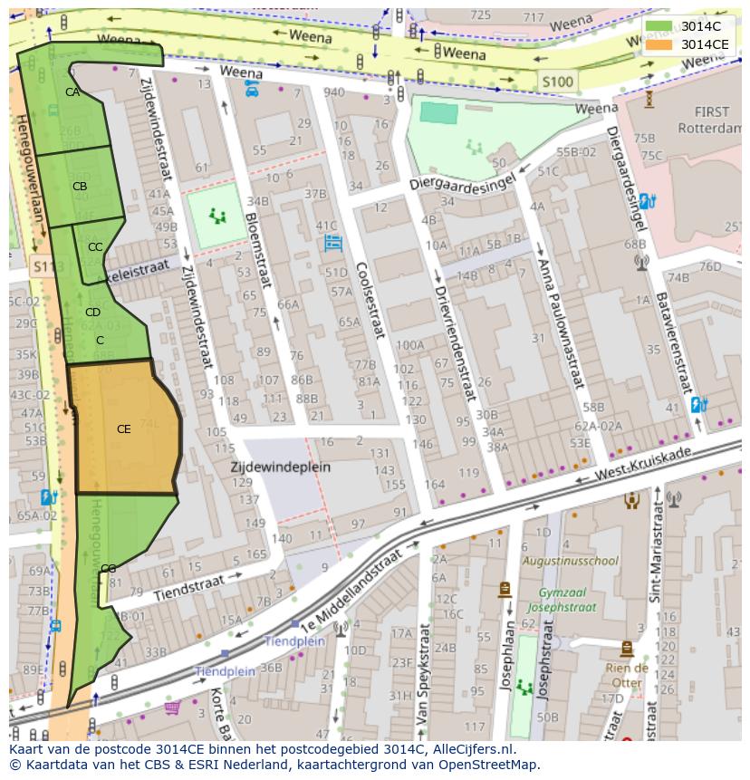 Afbeelding van het postcodegebied 3014 CE op de kaart.