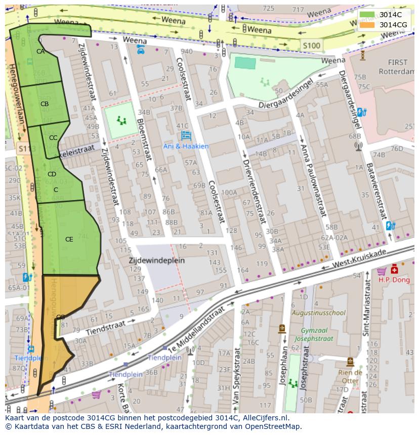 Afbeelding van het postcodegebied 3014 CG op de kaart.