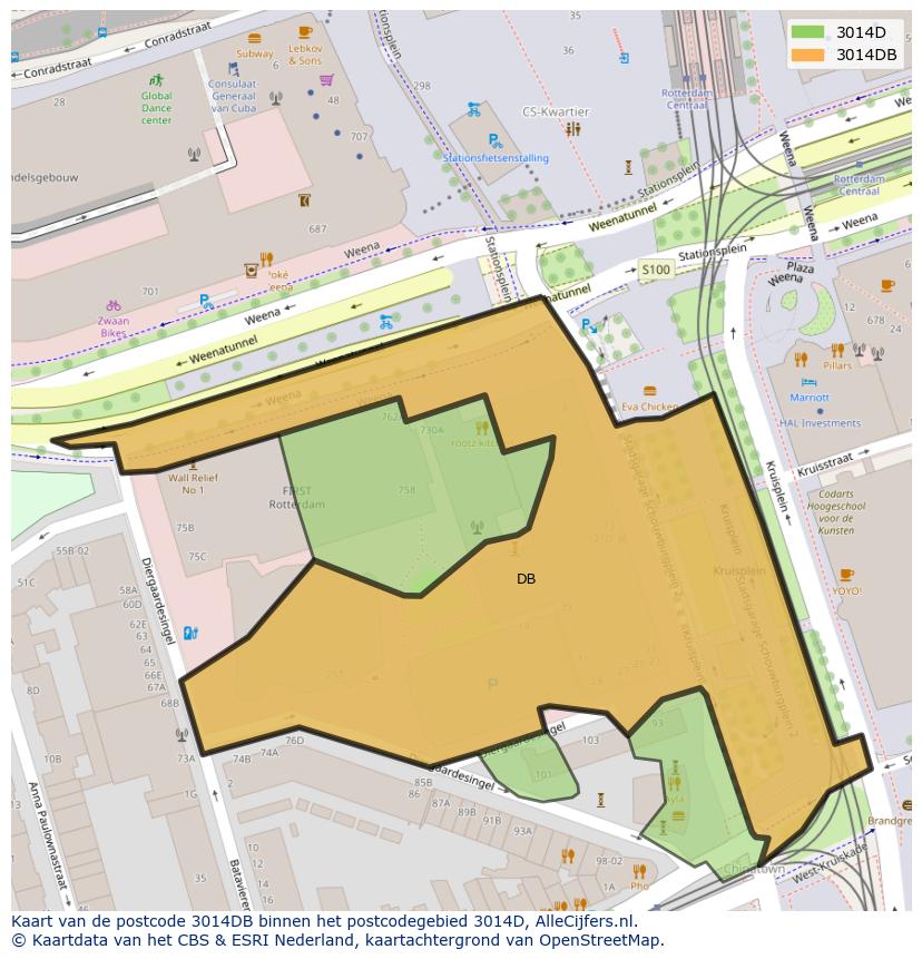 Afbeelding van het postcodegebied 3014 DB op de kaart.