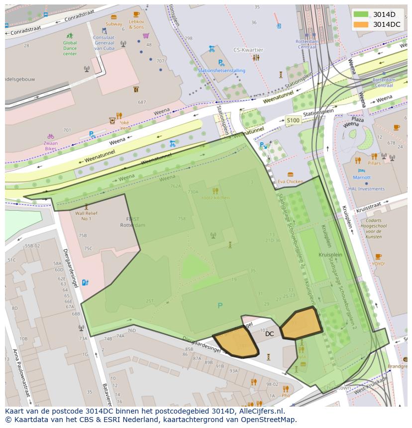 Afbeelding van het postcodegebied 3014 DC op de kaart.