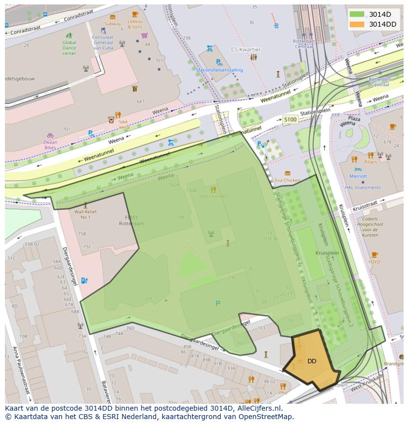 Afbeelding van het postcodegebied 3014 DD op de kaart.