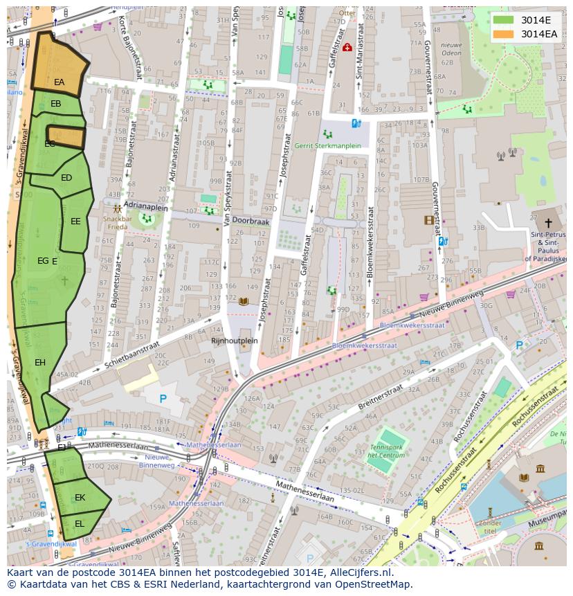 Afbeelding van het postcodegebied 3014 EA op de kaart.