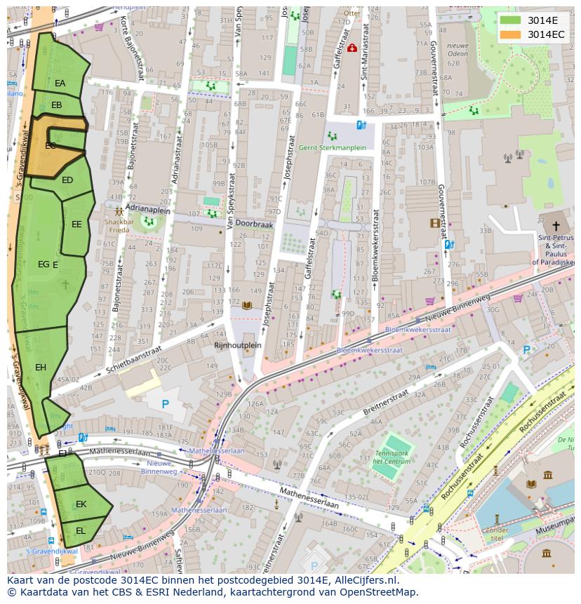 Afbeelding van het postcodegebied 3014 EC op de kaart.