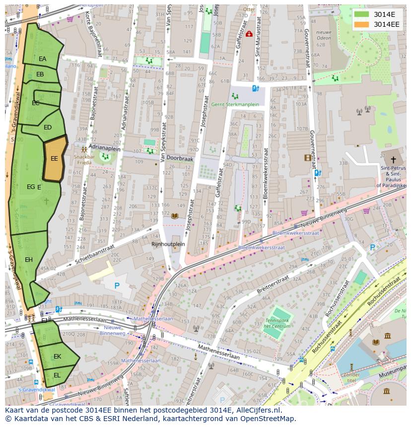 Afbeelding van het postcodegebied 3014 EE op de kaart.