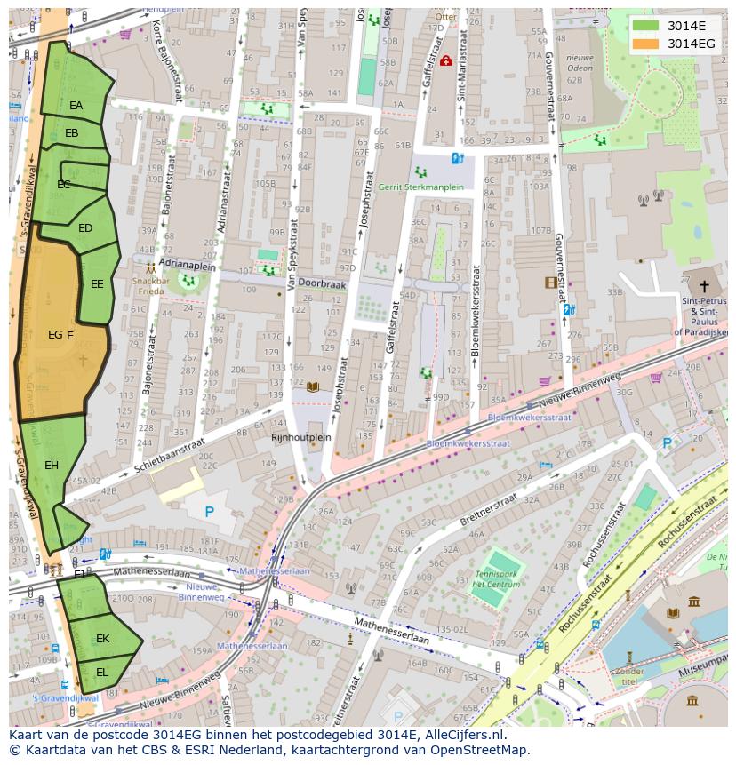 Afbeelding van het postcodegebied 3014 EG op de kaart.