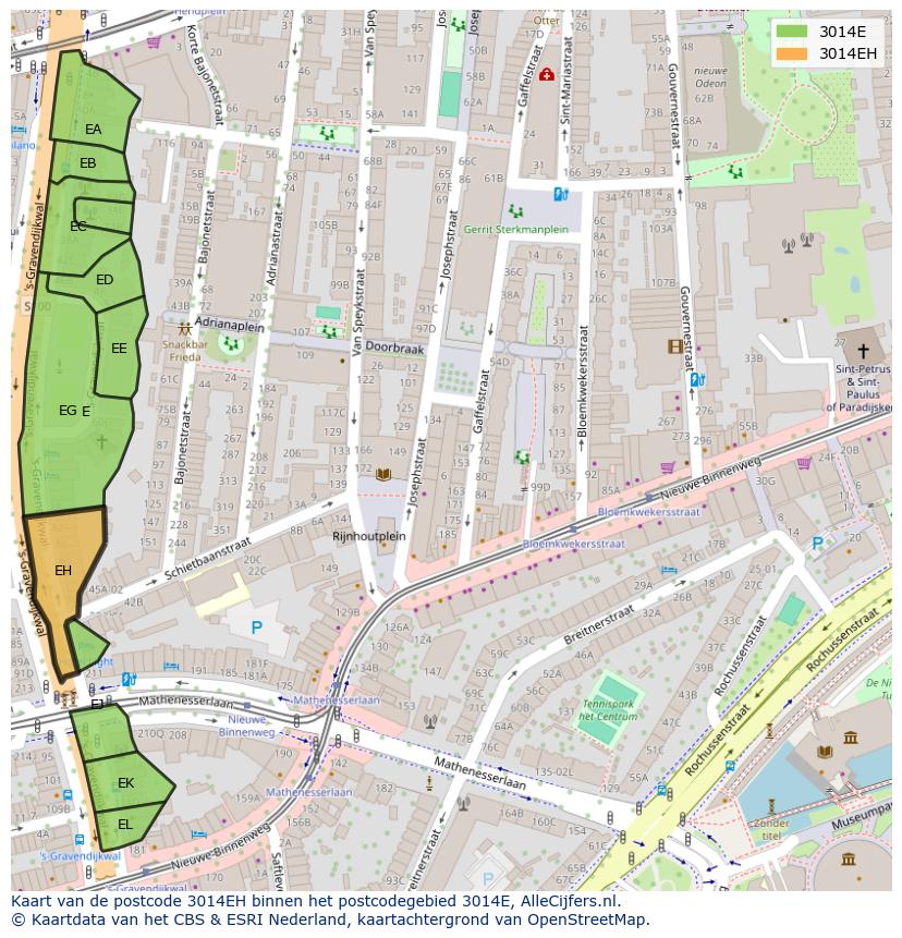 Afbeelding van het postcodegebied 3014 EH op de kaart.