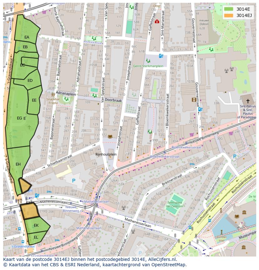 Afbeelding van het postcodegebied 3014 EJ op de kaart.