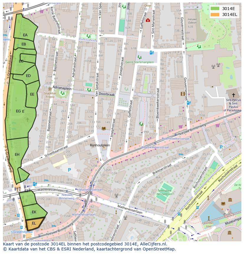 Afbeelding van het postcodegebied 3014 EL op de kaart.