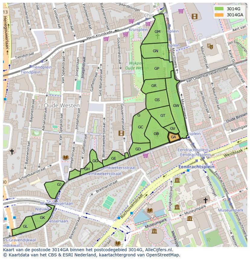 Afbeelding van het postcodegebied 3014 GA op de kaart.