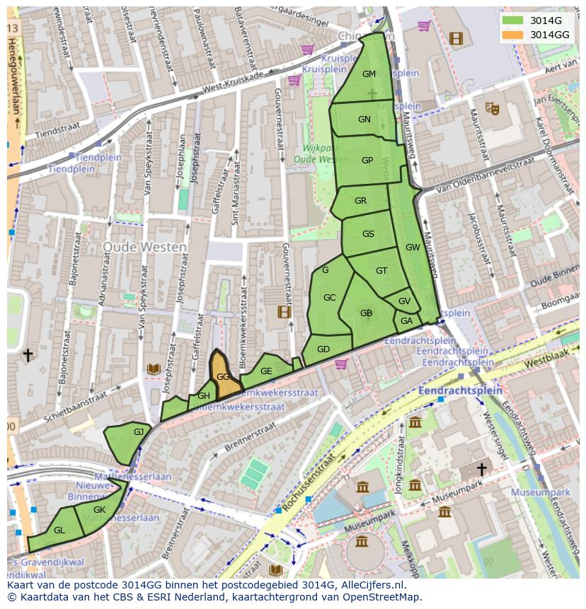 Afbeelding van het postcodegebied 3014 GG op de kaart.