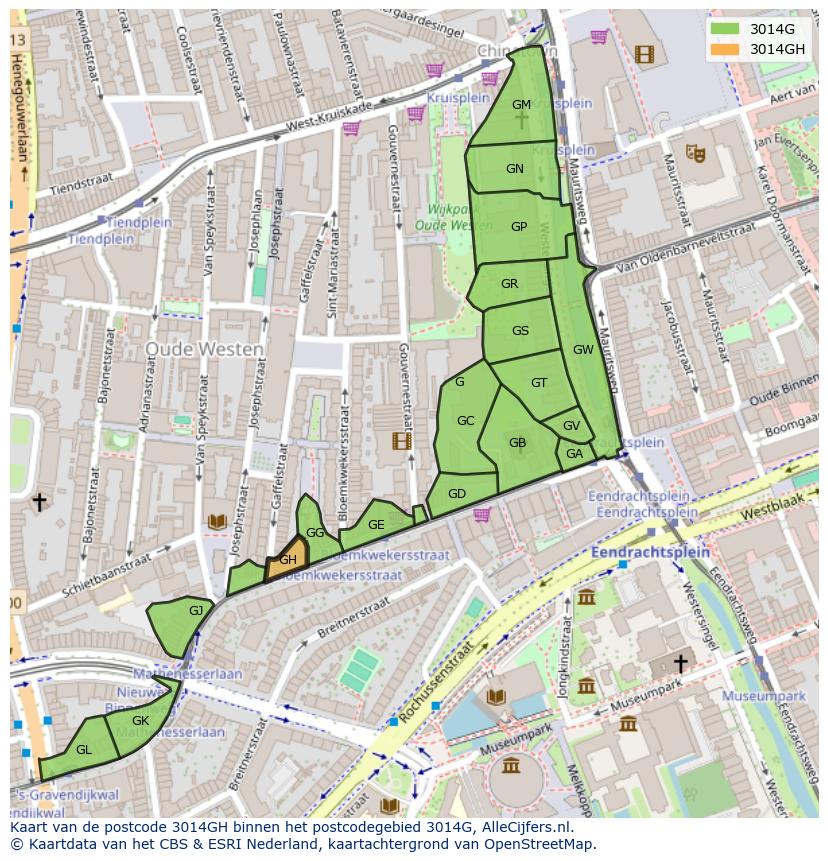 Afbeelding van het postcodegebied 3014 GH op de kaart.