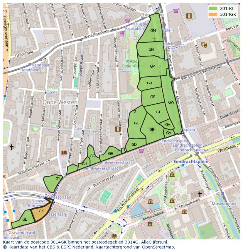 Afbeelding van het postcodegebied 3014 GK op de kaart.
