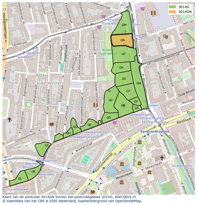 Afbeelding van het postcodegebied 3014 GN op de kaart.