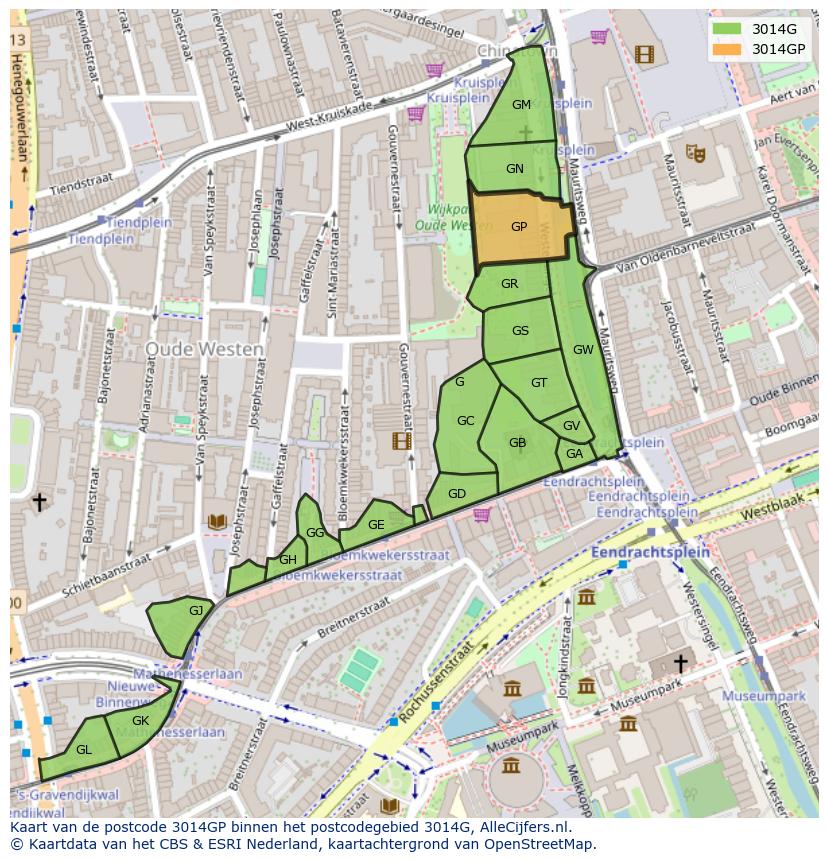 Afbeelding van het postcodegebied 3014 GP op de kaart.