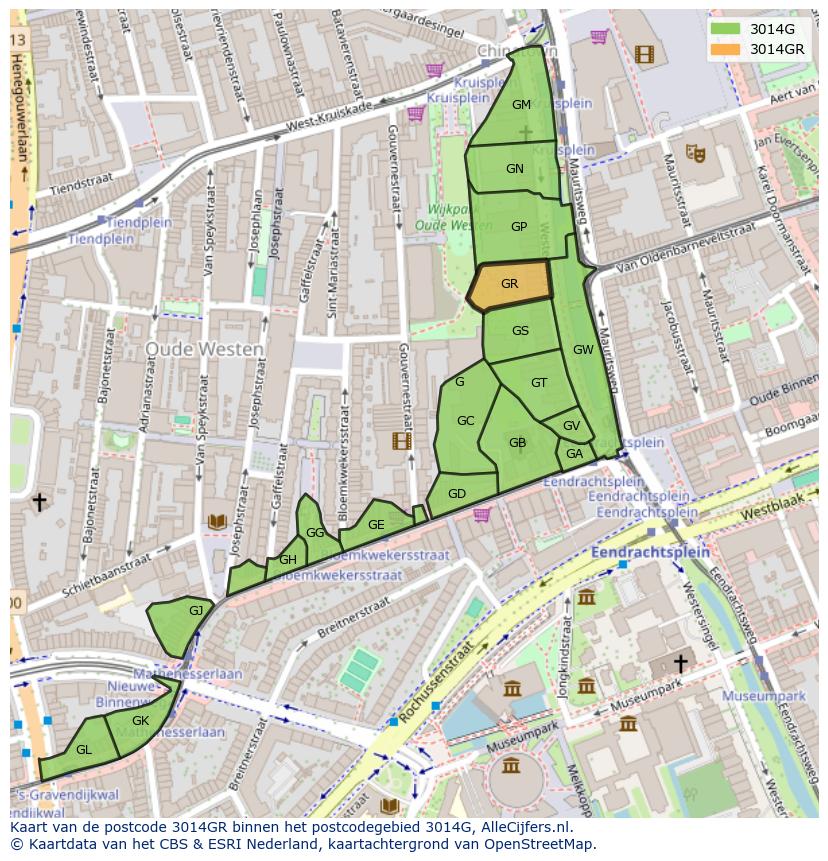 Afbeelding van het postcodegebied 3014 GR op de kaart.