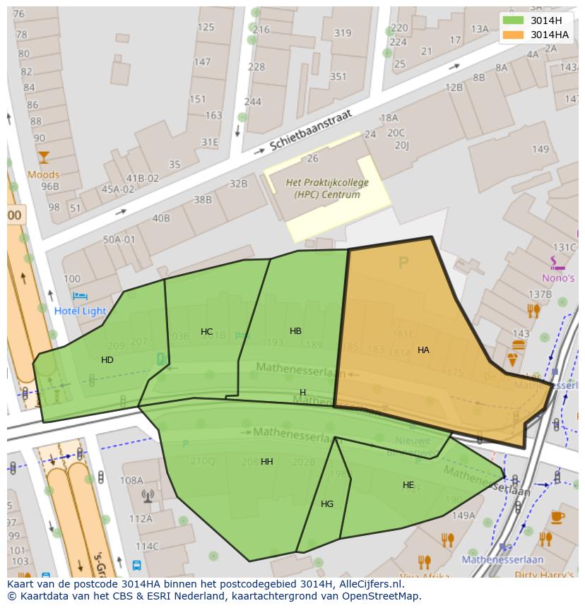 Afbeelding van het postcodegebied 3014 HA op de kaart.